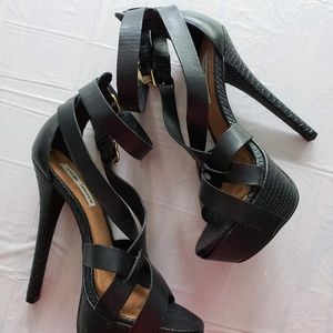 Black Leather Steve Madden Animal Print Heels